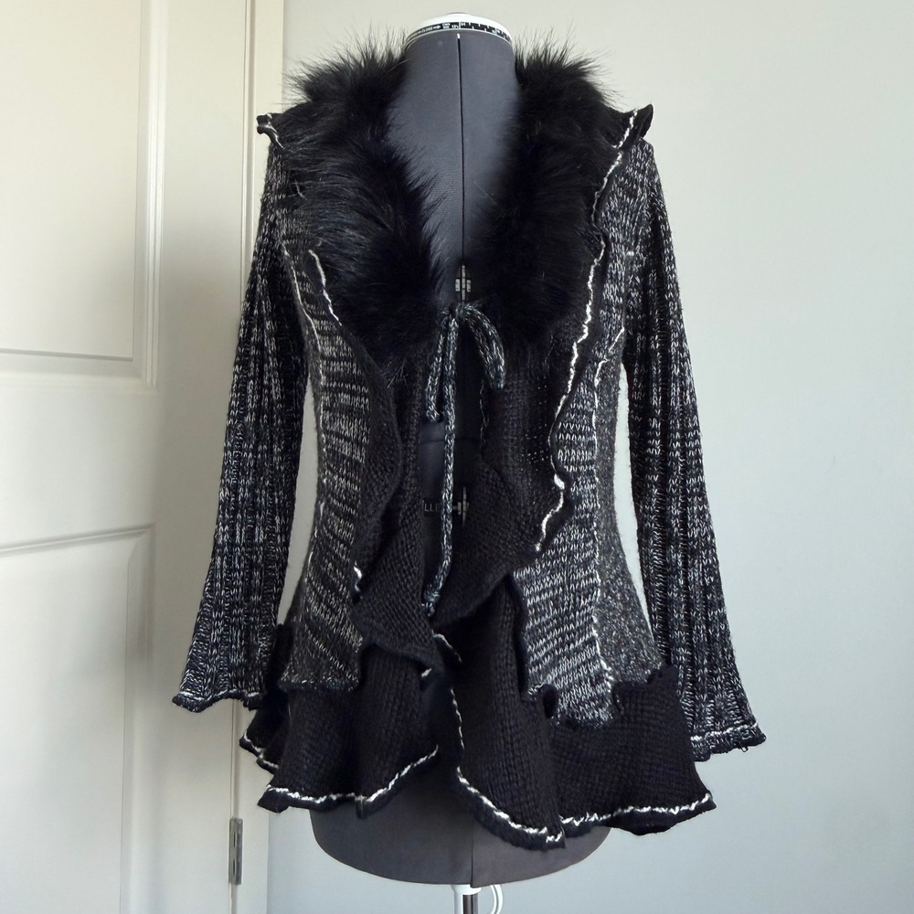 Vintage 90s Neiman Marcus Fur-Trimmed Cardigan Size Small